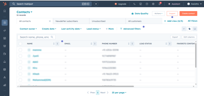 HubSpot Contact Page 