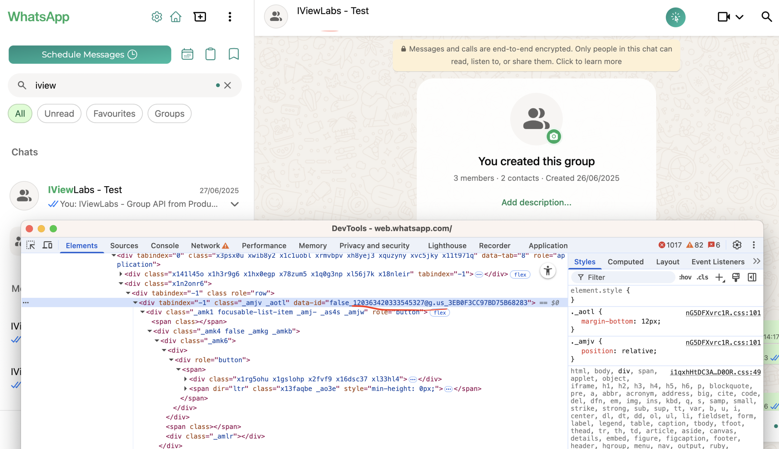 Find group id from whatsapp web