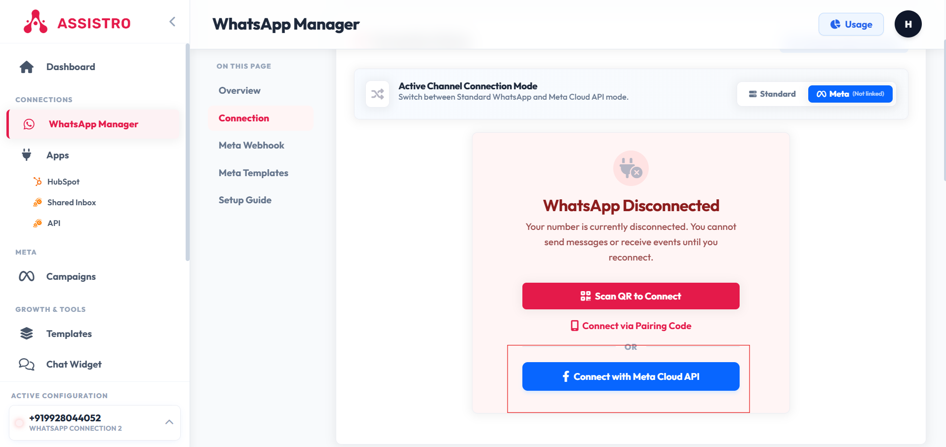 SyncMate WhatsApp Manager - Select Meta Connection Mode
