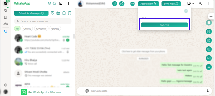 Submit the associated contact