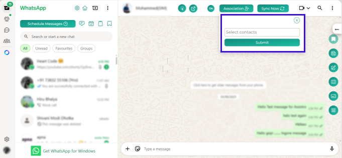 Select contact to Associate